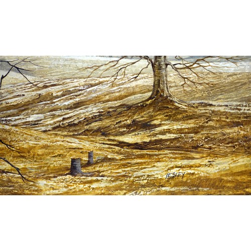 221 - Lesley J Teare, “Chilcomb”, landscape with trees, signed, acrylic on board, 44.2 x 59.4 cm, Ann Kerr... 