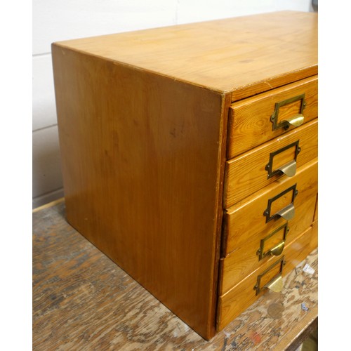 298 - Pine chest with five rows of three drawers, H 43.2, W 88, D 46cm