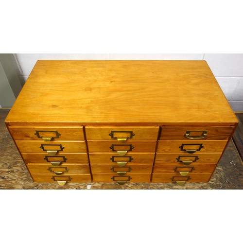 298 - Pine chest with five rows of three drawers, H 43.2, W 88, D 46cm