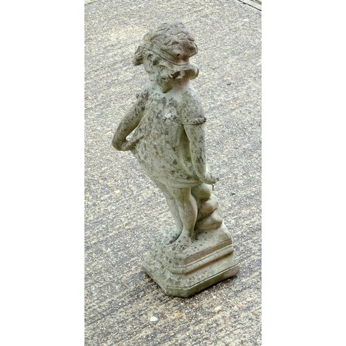 339 - Composition figure of a young girl, standing on a rectangular base, H 59cm