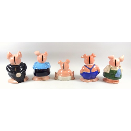 178 - Five NatWest Wade pig money boxes in sizes, with stoppers, H 18.5cm the tallest (5)