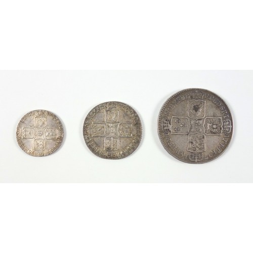 4 - George II ½ crown, 1746, Lima, f., shilling and 6d, 1758, e.f. (3)