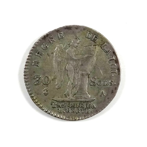 6 - France, Louis XVI 30 sols, 1792, f., Spain, Charles IV real, 1789 Mexico mint, fair, Japan Tokyo Oly... 