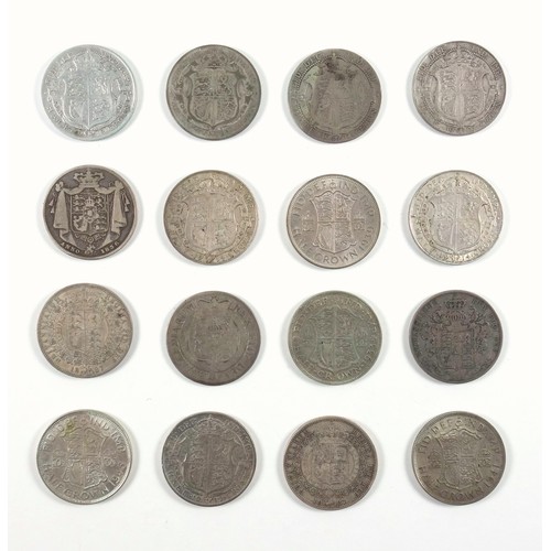 28 - Halfcrowns, 1817, 1829, 1836, 1887 (2), 1904, 1907, 1914 (2), 1918, 1919, 1925 and 4 later coins (16... 