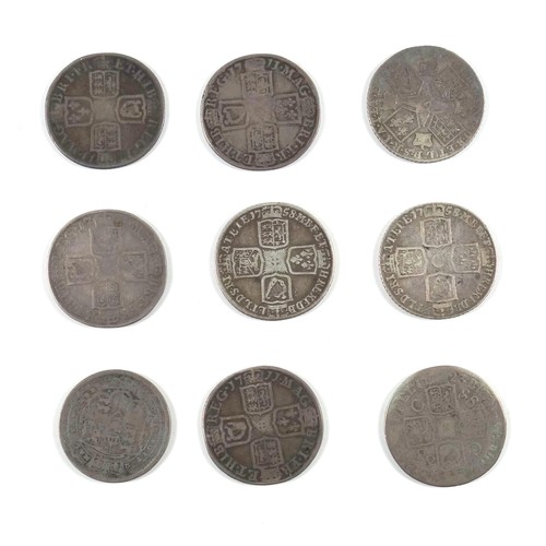 31 - Shillings, 1711 (4), 1723, 1758 (2), 1787 and 1818 (9)