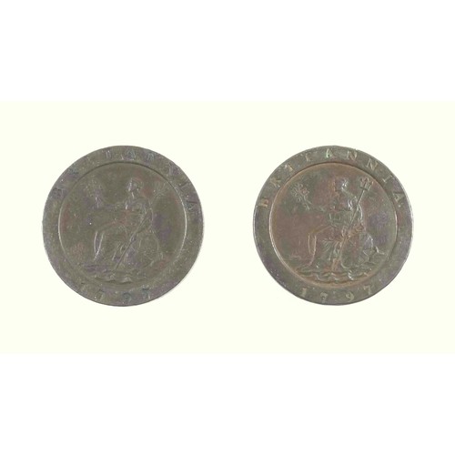 36 - George III “Cartwheel” 2d’s, 1797, g.v.f. and v.f. (2)