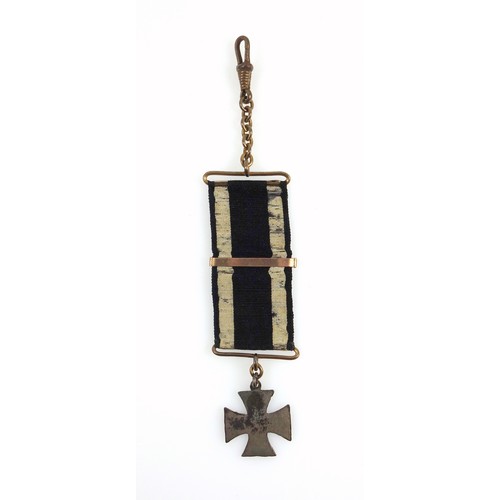 157 - German WW1 black enamelled cross with a crown, ‘W’ and date 1914 below, 26mm, on a black and white s... 