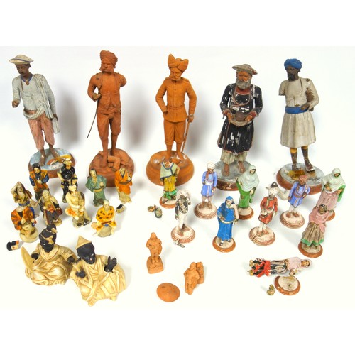 206 - Group of approximately fifteen 19th century Indian painted terracotta figures, tallest 27.5cm, toget... 