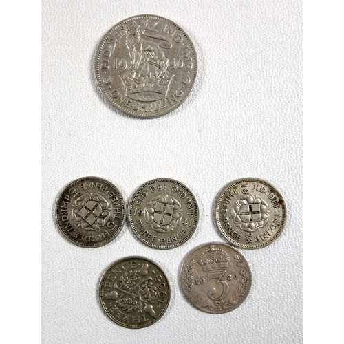 45 - Pre 1947 shillings (16), 6d’s (50), 3d’s (5) (£2.31), pre 1920 silver coins (38), post 1946, silver ... 