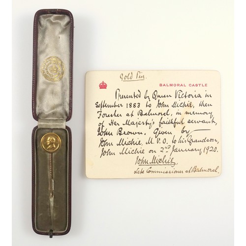 349 - Of Royal interest: A gold memorial stickpin for John Brown, Oueen Victoria's gillie, the circular di...