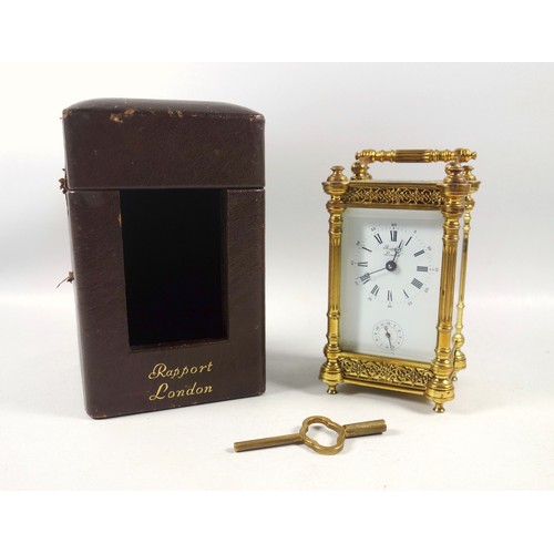 33 - Rapport London gilt brass carriage clock, white Roman numeric and Arabic dial, subsidiary arabic ala... 