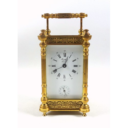 33 - Rapport London gilt brass carriage clock, white Roman numeric and Arabic dial, subsidiary arabic ala... 