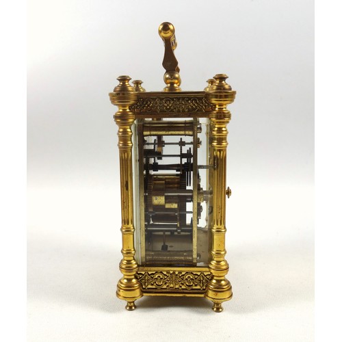 33 - Rapport London gilt brass carriage clock, white Roman numeric and Arabic dial, subsidiary arabic ala... 