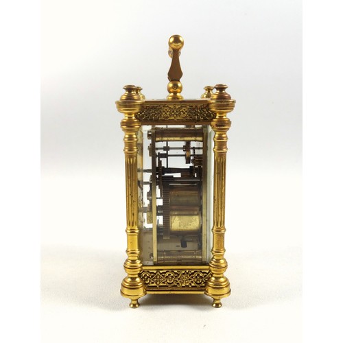 33 - Rapport London gilt brass carriage clock, white Roman numeric and Arabic dial, subsidiary arabic ala... 