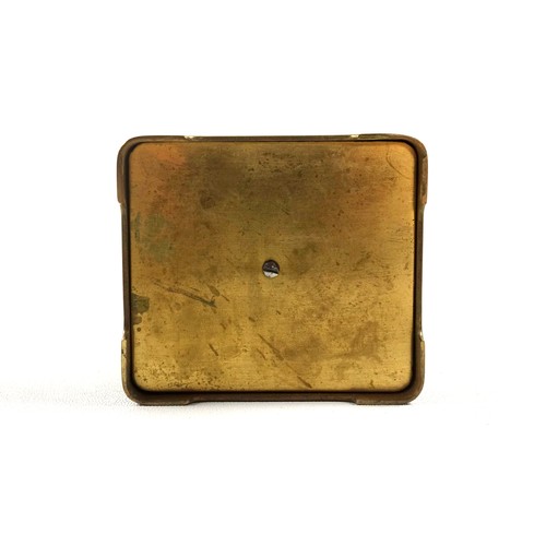 34 - An early 20th century brass carriage timepiece with white Roman numeric dial, marked 