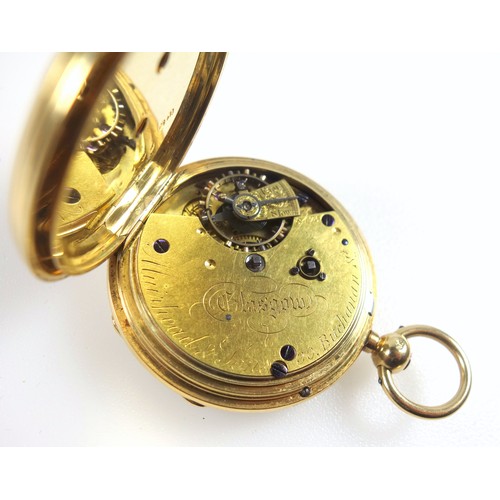 45 - Victorian 18ct gold pocket watch with a circular white enamelled dial, black Roman numerals, enclosi... 