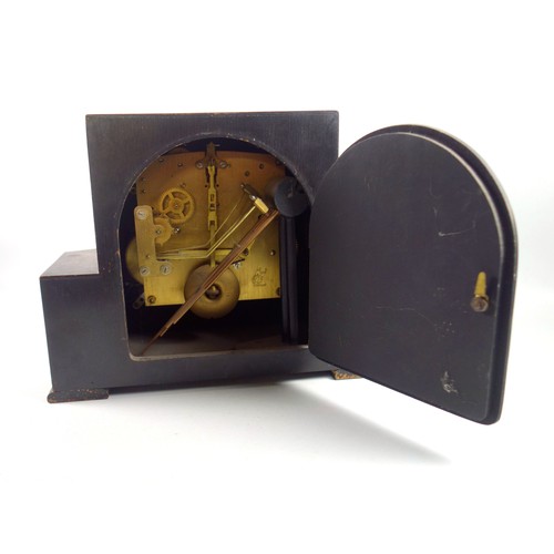 49 - British Art deco period mantel clock with an 8 day movement, chime striking on straight gongs, in an... 