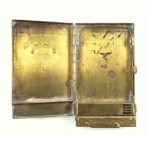 60 - WW2 German brass cigarette case and lighter with applied Demjansk 1942 emblem (possibly using a repu... 