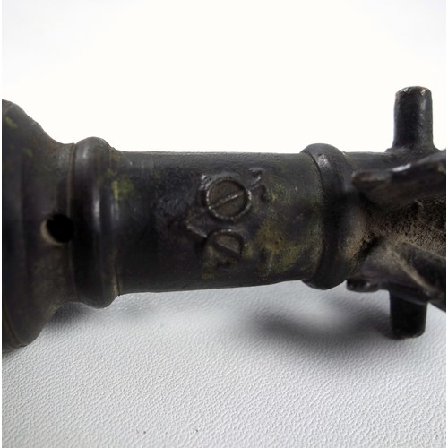 64 - A bronze model of a Dutch East India cannon, possibly a signal cannon, mounted on a wooden carriage,... 