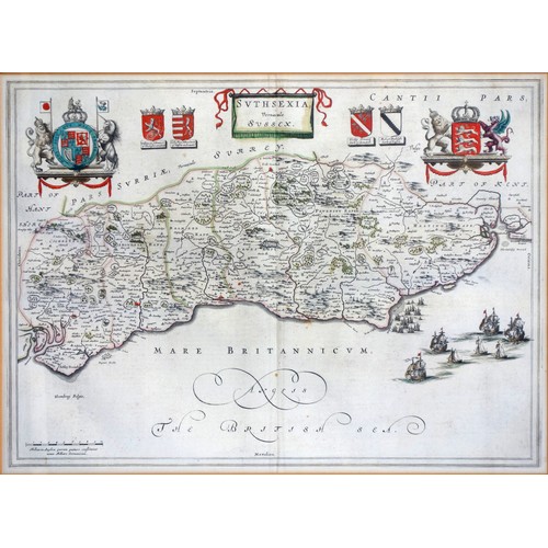 113 - Joan Blaeu (1596-1673) 'Suthsexia vernacule Sussex' map of Sussex, 17th century, Dutch text to rever... 