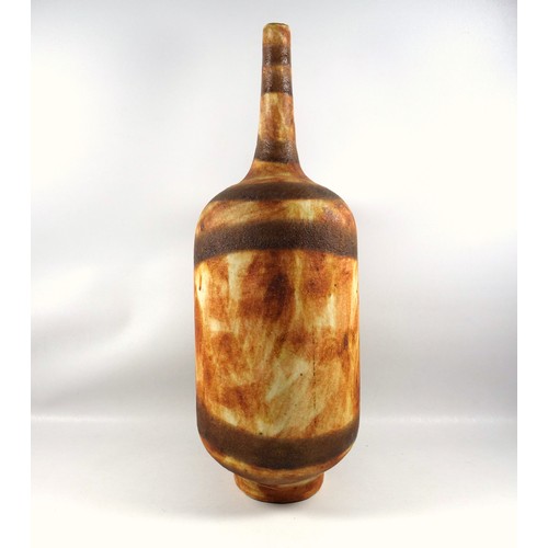 128 - Guido Gambone Vase in a footed rounded rectangular form, with a long slender neck glazed in a rust b... 