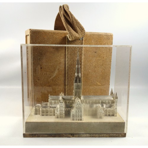 25 - Silver model of Salisbury Cathedral no.4 of 100 on a stone and silver plinth, hallmarked TM London 1... 