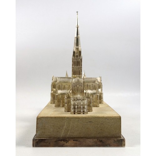 25 - Silver model of Salisbury Cathedral no.4 of 100 on a stone and silver plinth, hallmarked TM London 1... 