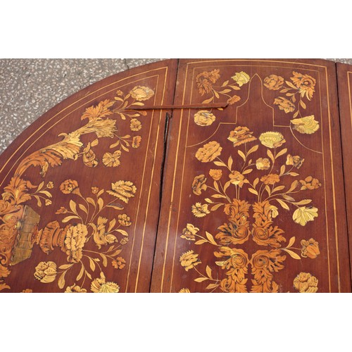 226 - 18th century Dutch oval drop-leaf table with inlaid all-over floral decoration, with a drawer, on tu... 