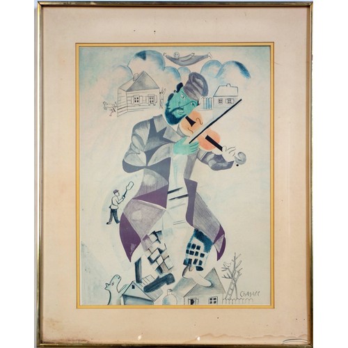 After Marc Chagall (1887-1985), Fiddler on the Roof, print, framed, 57. ...