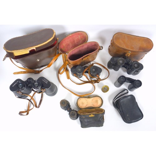 120 - Collection of 4 binoculars, largest 10 x 50, cased, and pair of opera glasses, cased. (5)