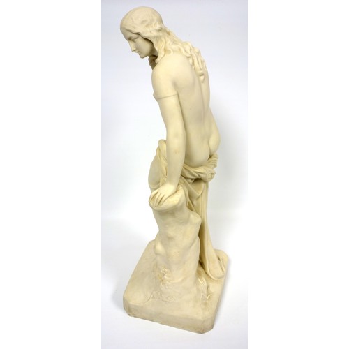 121 - Victorian Copeland Parian figure of Egeria, semi-clad, standing on a rectangular base, H.57.5cm, (su... 