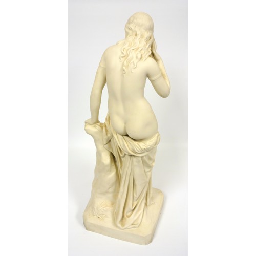 121 - Victorian Copeland Parian figure of Egeria, semi-clad, standing on a rectangular base, H.57.5cm, (su... 