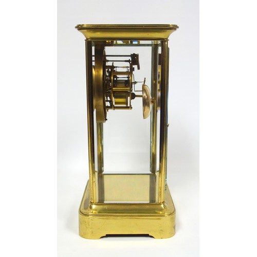 53 - Late 19th century 4-glass clock with a gilt circular dial with visible escapement, white enamelled c... 