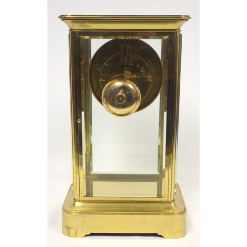 53 - Late 19th century 4-glass clock with a gilt circular dial with visible escapement, white enamelled c... 