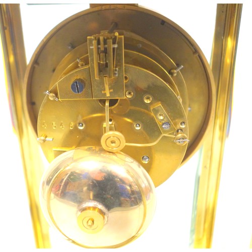 53 - Late 19th century 4-glass clock with a gilt circular dial with visible escapement, white enamelled c... 