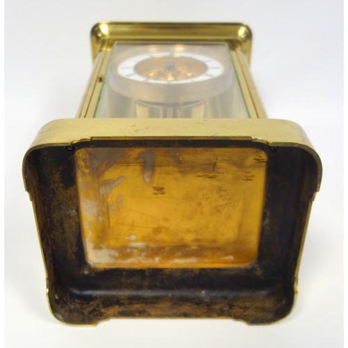 53 - Late 19th century 4-glass clock with a gilt circular dial with visible escapement, white enamelled c... 