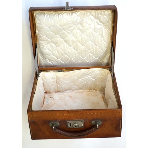 173 - Mappin & Webb leather vanity case with a quilted interior, initialled A.R.W, 26.5 x 30.5 x 13.5cm; p... 