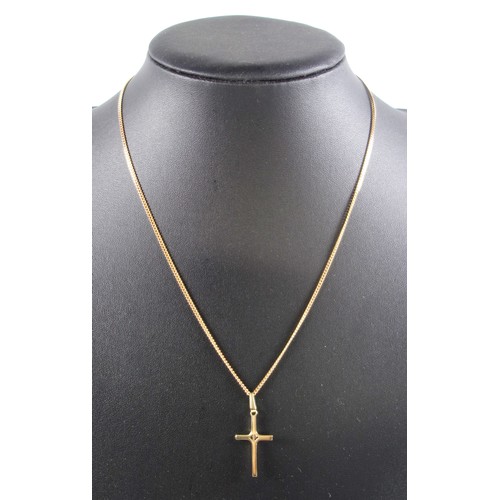 492 - Italian 9ct gold flat curblink necklace with a cross pendant set diamond, import marks, and a 9ct go... 