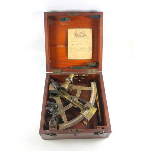 48 - Edwardian 6 1/2 inch radius brass sextant by William Cary, London, in mahogany case with certificate... 