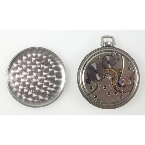 41 - Omega stainless steel pocket watch with a champagne dial, seconds dial, Roman numerals and arrow hea... 