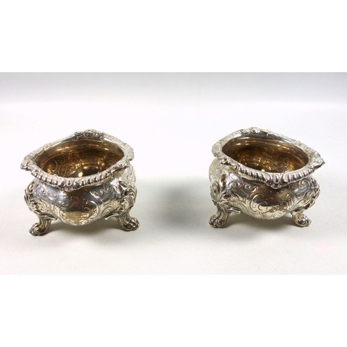 15 - Pair of large Victorian silver salt cellars with embossed scrolling decoration by Edward, Edward jun... 