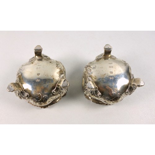 15 - Pair of large Victorian silver salt cellars with embossed scrolling decoration by Edward, Edward jun... 