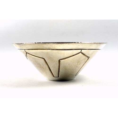 16 - Contemporary hammered silver conical bowl with an impressed geometric design by Charles F Hall, Shef... 