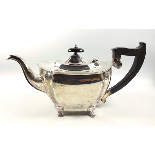 21 - Late George V four piece tea set comprising teapot, hot water jug, H.23.5cm overall (marks rubbed), ... 