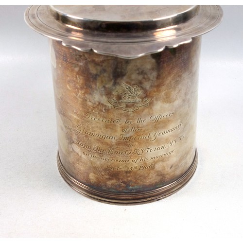 64 - Military interest - Edwardian George I style good silver presentation quart tankard with inscription... 