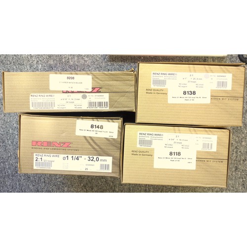 101 - Renz SRW ring wire binding machine and 4 boxes of wire comb elements, some incomplete, various sizes... 