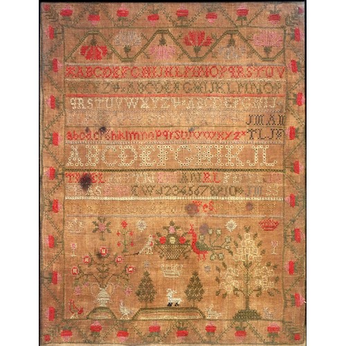 384 - William IV sampler with letters and numerals, by Margaret Thomson, aged 8 years, April 1836, 26 x 23... 