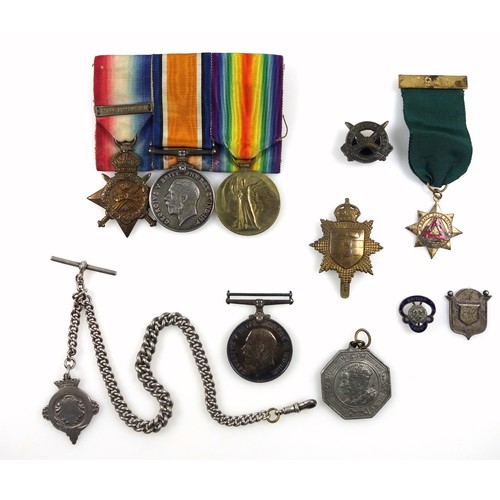 385 - Group of 3 1st World War medals awarded to T-25498 DVR E Higgins, A.S.C., comprising the 1914 