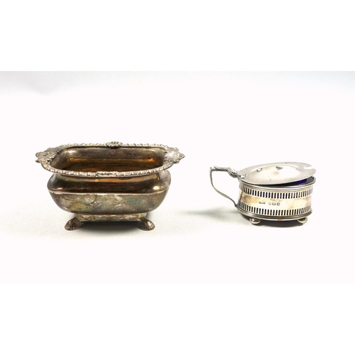 7 - Regency silver rounded rectangular salt cellar with a gadrooned and shell rim, gilt interior, and li... 