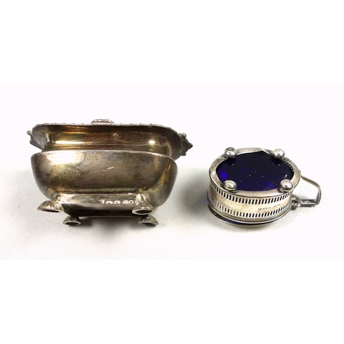 7 - Regency silver rounded rectangular salt cellar with a gadrooned and shell rim, gilt interior, and li... 